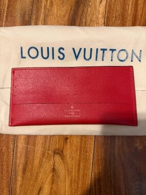 Louis Vuitton Red Saffiano Leather Slim Card Wallet(FREE DUST BAG)